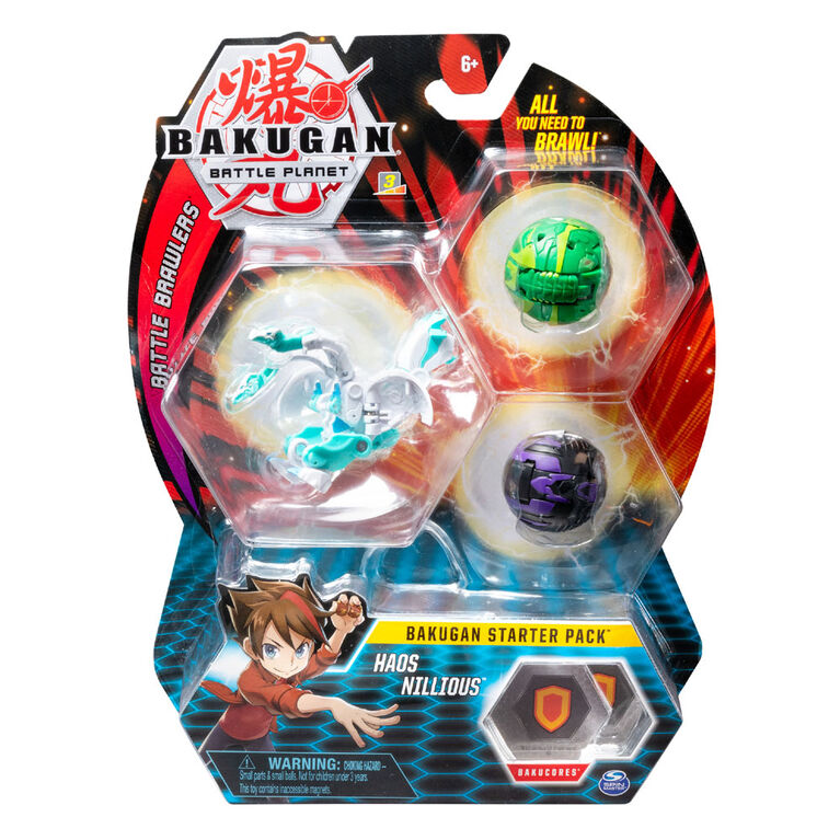 Bakugan Starter Pack 3-Pack, Haos Nillious, Collectible Transforming Creatures