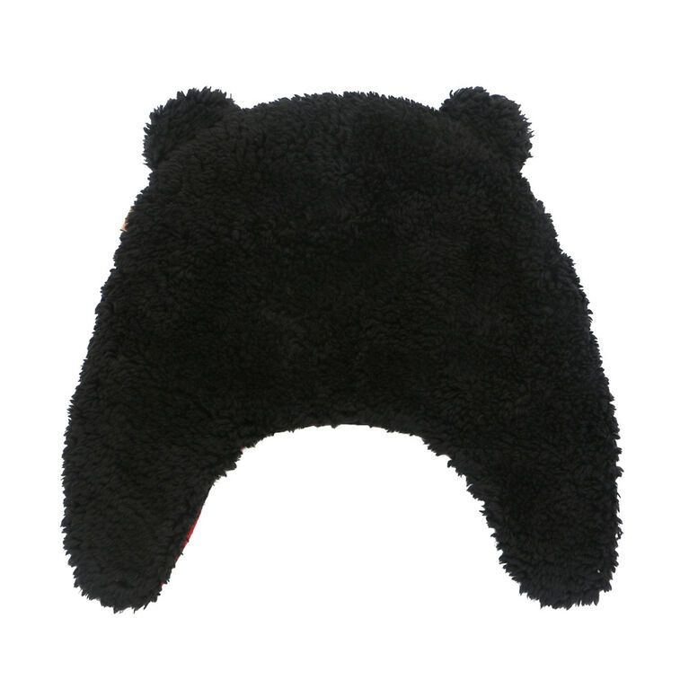 FlapJackKids - Bonnet en polaire Sherpa réversible pour bébé, enfant en bas âge, enfant, garçon - Double épaisseur - Ours noir / aviateur - Grand 4-6 ans
