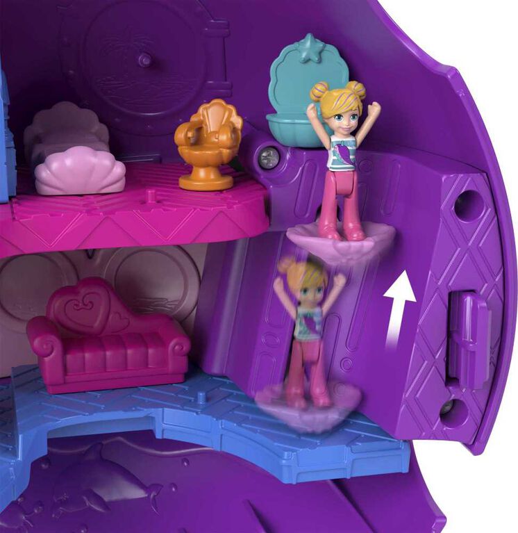 Polly Pocket Sparkle Cove Adventure Narwhal Adventurer Boat Playset with 2 Micro Dolls and 13 Accessories