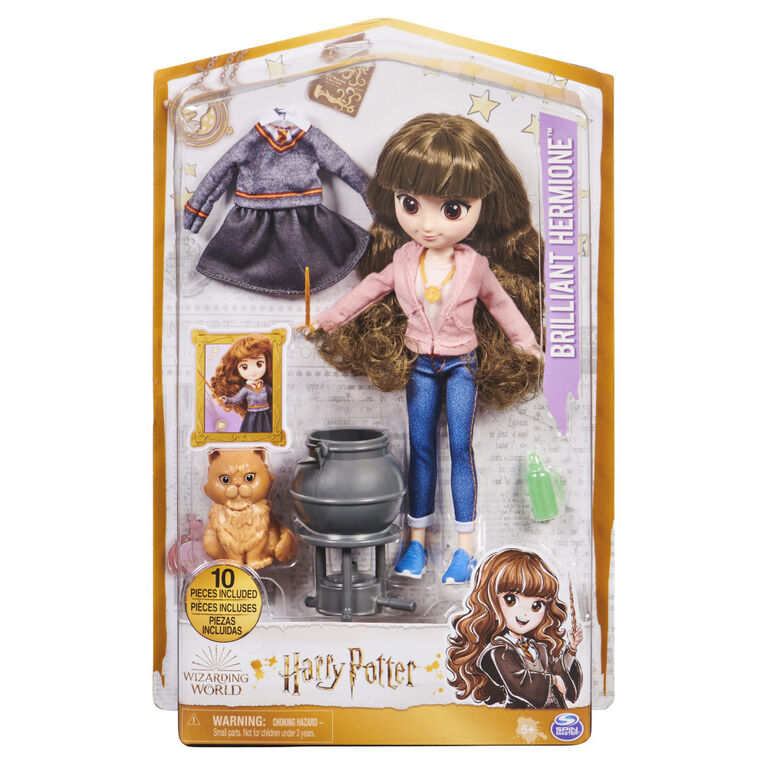 Wizarding World, Coffret cadeau poupée Brilliant Hermione Granger de 20,3 cm avec 5 accessoires et 2 tenues