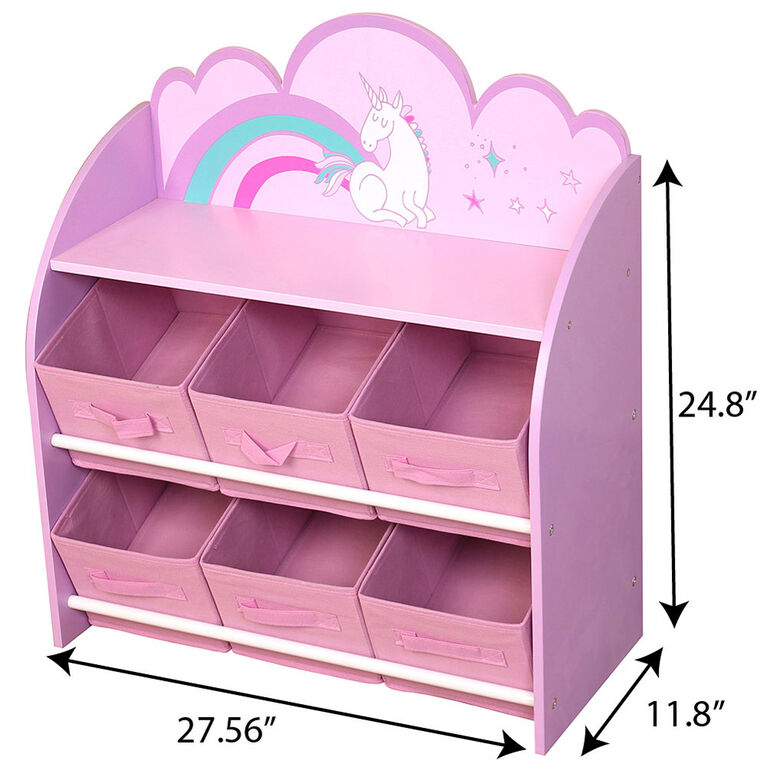 Organiseur De Jouets/ Bibliotheque Licorne Avec 6 Bacs En Tissu