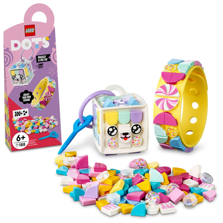 LEGO DOTS Candy Kitty Bracelet and Bag Tag 41944 DIY Craft Kit Bundle (188 Pieces)