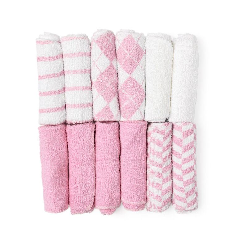 Jesse & Lulu 12-Pack Argyle Theme Washcloth: Pink