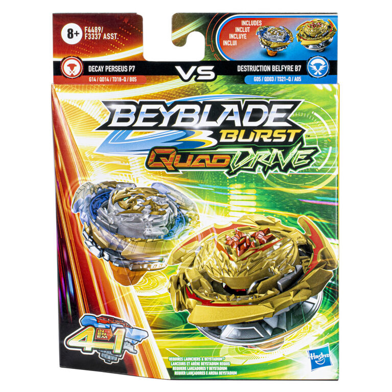 Beyblade Burst QuadDrive, Pack de 2 toupies de compétition Destruction Belfyre B7 et Decay Perseus P7
