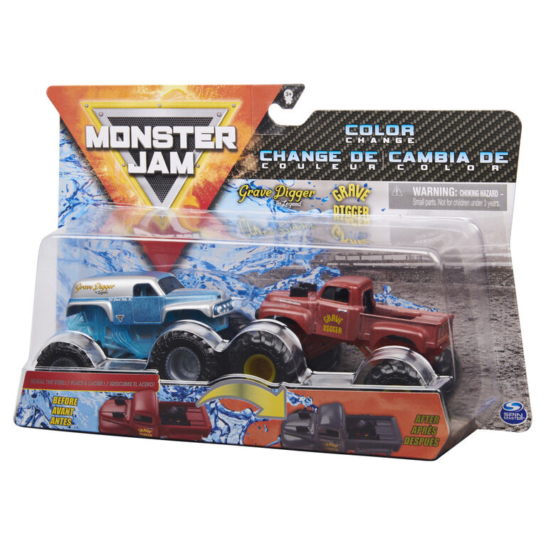 Monster Jam, Official Grave Digger vs. Grave Digger (1982 Retro) Color-Changing Die-Cast Monster Trucks, 1:64 Scale