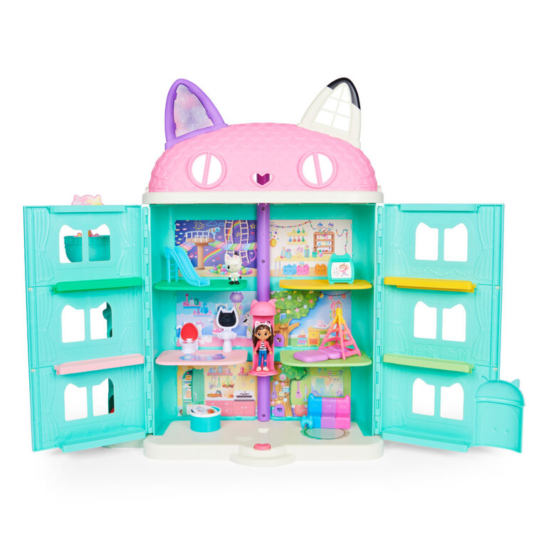 Gabby et la maison magique – Maison de poupées Purrfect Dollhouse avec 2  figurines, 8 meubles, 3 accessoires, 2 boîtes surprises et sons