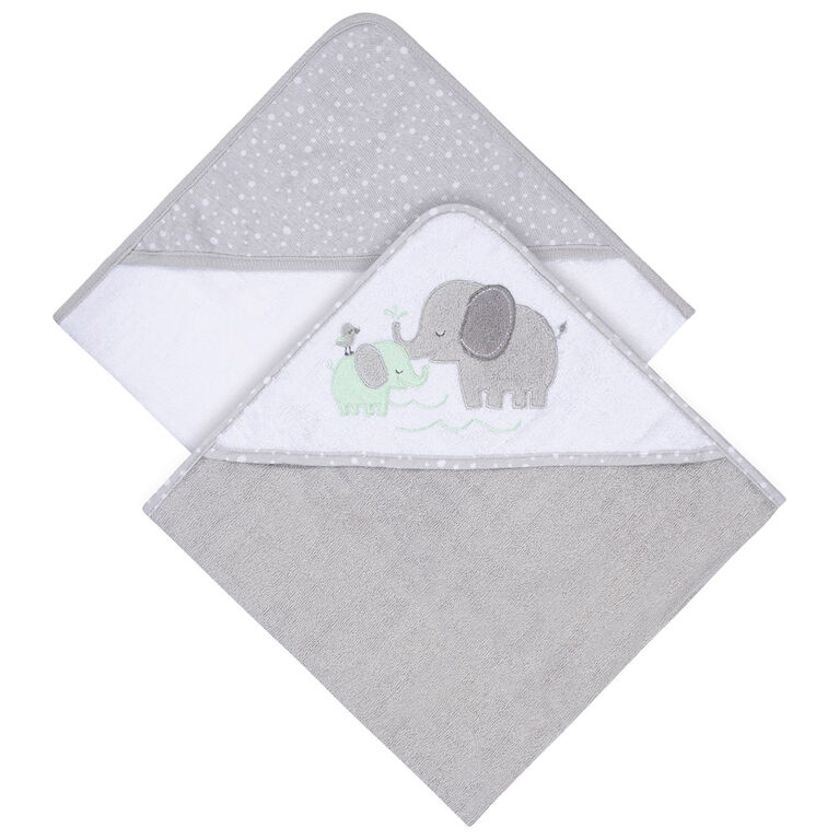 Koala Baby - Grey Elephant Woven Hooded Towel - 2 Pack