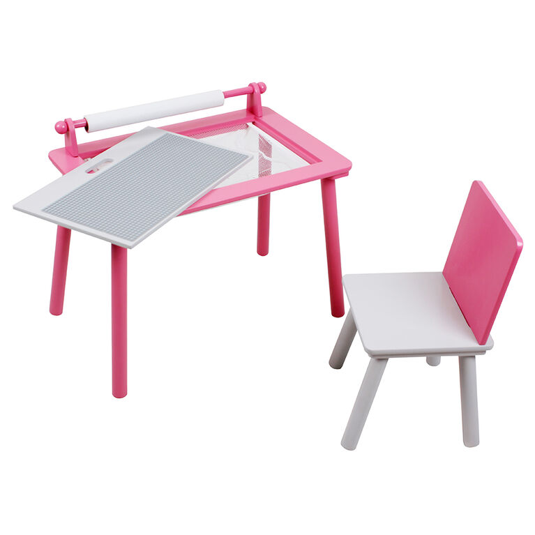 Pink/White Wood Activity Table and Chair