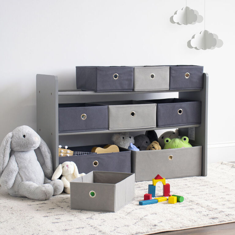 Toy Organizer with 9 Fabric Bins, Grey