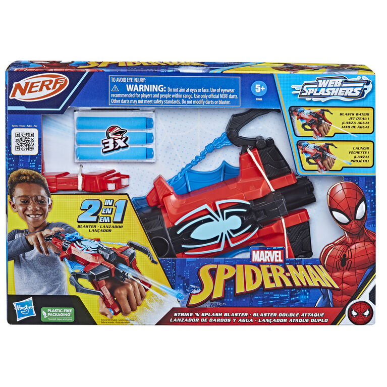 Marvel Spider-Man, Blaster Double attaque, jouets de super-héros, dès 5 ans,  blaster Nerf Spider-Man, tire un jet d'eau