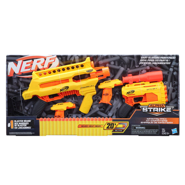 Nerf Alpha Strike, Kit d'infanterie, 24 pièces incluant 4 blasters et 20 fléchettes Nerf Elite officielles