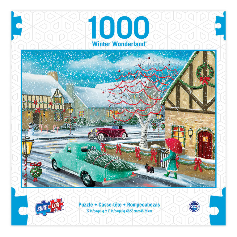Casse-têtes SureLox - Collection Royaume d'hiver - Voitures d'époque d'une ville en hiver - 1 000 pièces