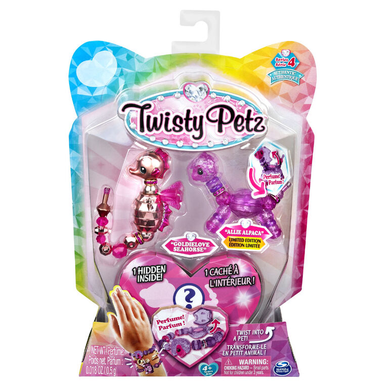 Twisty Petz, Série 4, Pack de 3 bracelets à collectionner Goldielove Seahorse, Allie Alpaca et modèle surprise