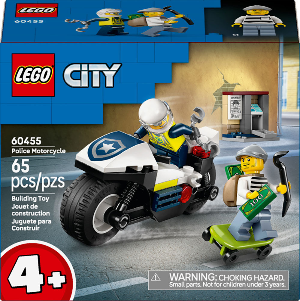 LEGO City Police Motorcycle Chase Building Toy for Kids, Ages 4+ - Learning & Pretend Play Set - 60455