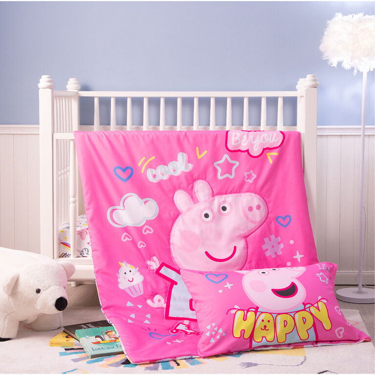 Peppa Pig 3 Piece Toddler Bedding Set with Reversible Comforter, Fitted Sheet and Pillowcase by Nemcor