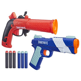 Nerf Fortnite Dual Pack, inclut 2 blasters Nerf, blaster à fléchettes Flint-Knock, blaster à fléchettes LP, 6 fléchettes en mousse Nerf Elite