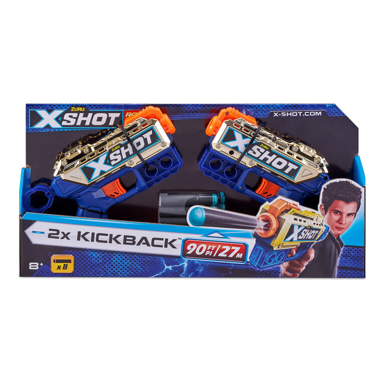 Pistolet à fléchettes en mousse ZURU X-Shot Excel Double Kickback (8  fléchettes, 2 canettes), 8 ans et plus