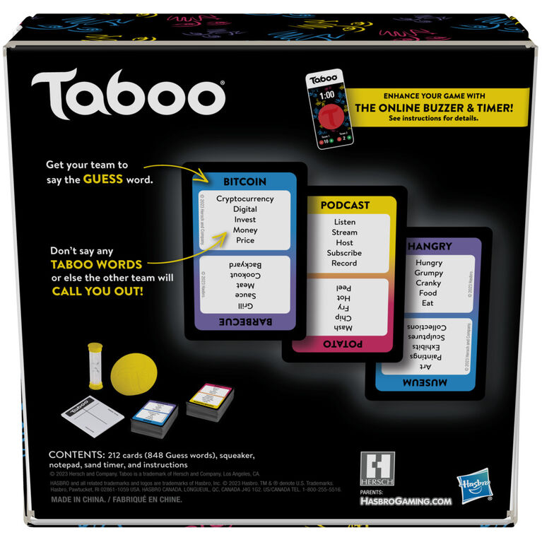 Classic Taboo Game, Party Word Guessing Game, Board Game for 4+ Players - English Edition