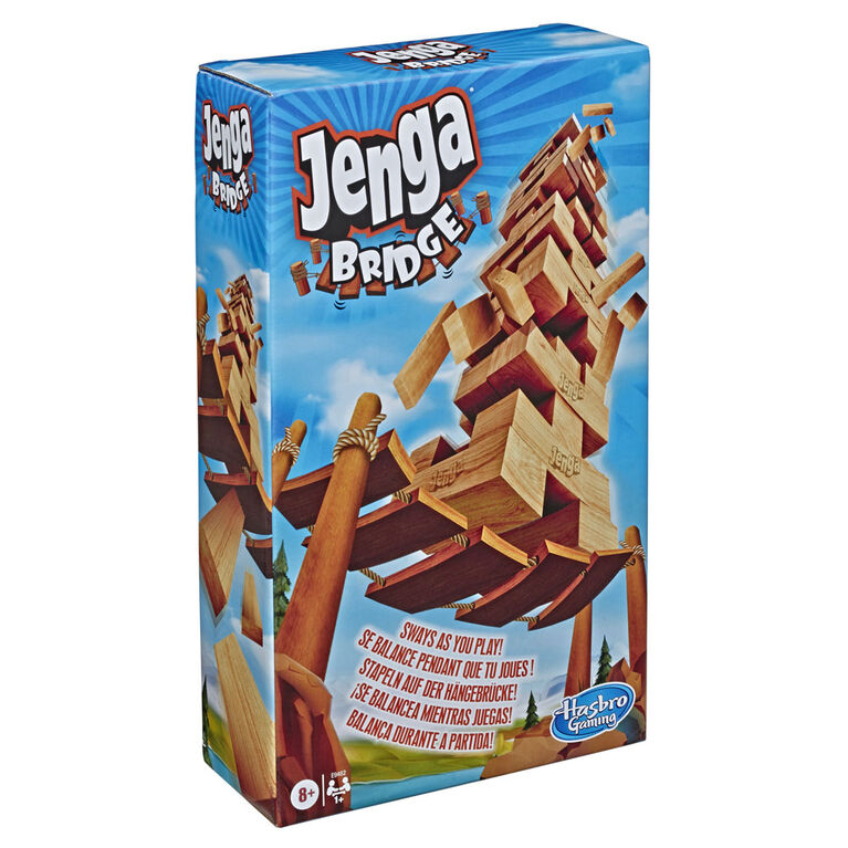 Jenga Bridge avec blocs de bois à empiler, tour instable