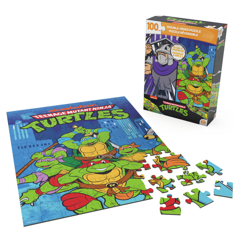 TMNT, 100-Piece Double Sided Jigsaw Puzzle 2-in-1 Ninja Turtles Heroes and Villians Kids Puzzles