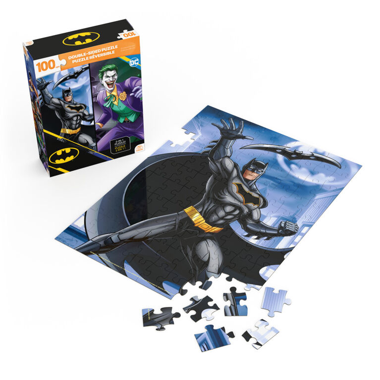 Batman, 100-Piece Double Sided Jigsaw Puzzle 2-in-1 Joker DC Comics Action Movies Kids Puzzles Batman Toys