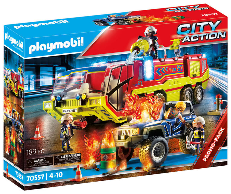 Playmobil - Camion de pompiers et véhicule enflammé