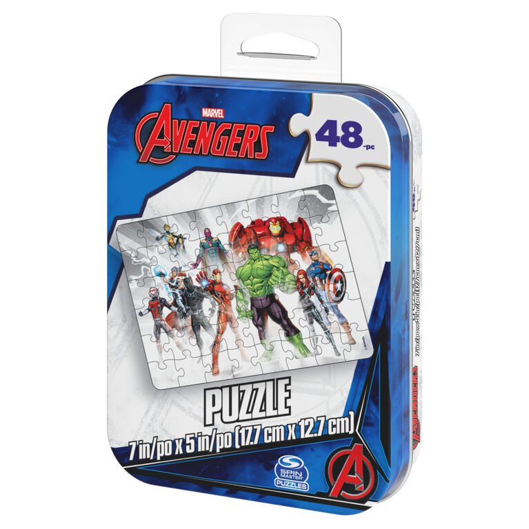 Marvel Avengers, 48-Piece Jigsaw Puzzle Captain America Iron Man Thor Hulk Black Panther Dr. Strange Thanos Tin Box