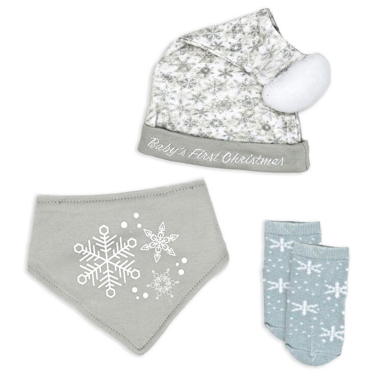 Baby Mode Ensemble chapeau, bavette et chaussette Flocon de neige