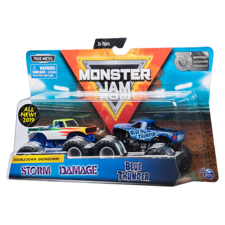 Monster Jam, Coffret de 2 véhicules authentiques Blue Thunder vs Storm Damage