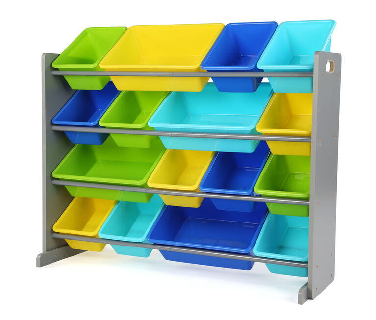 Toy Organizer with 16 Bins, Grey/Blues