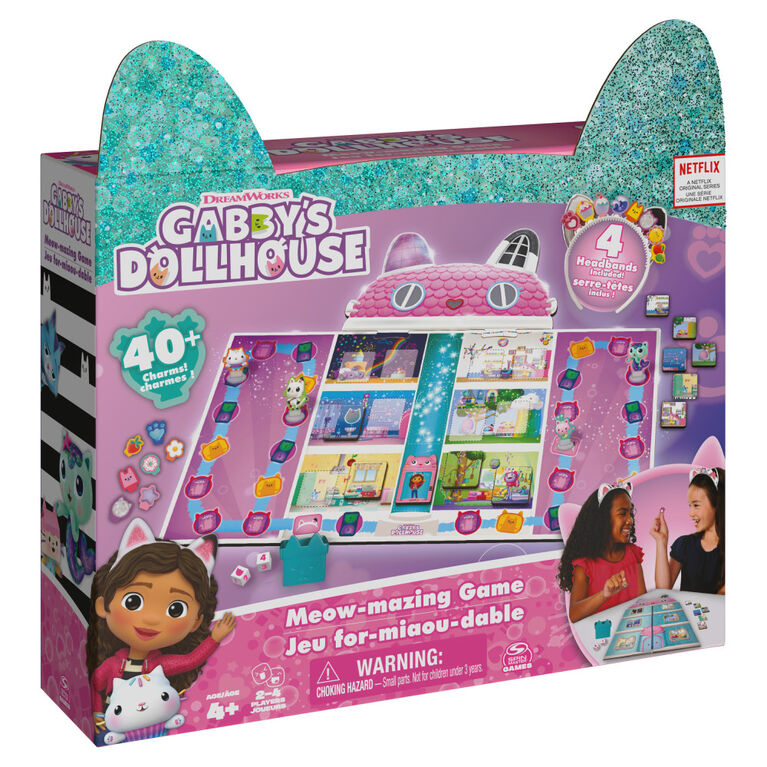 Gabby's Dollhouse, Meow-mazing Board Game Based on the DreamWorks Netflix Show with 4 Kitty Headbands