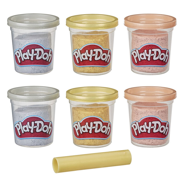 Play-Doh Collection de pâte métallique, 6 pots de 84 g de pâte à modeler atoxique or, argent et rose - Notre exclusivité