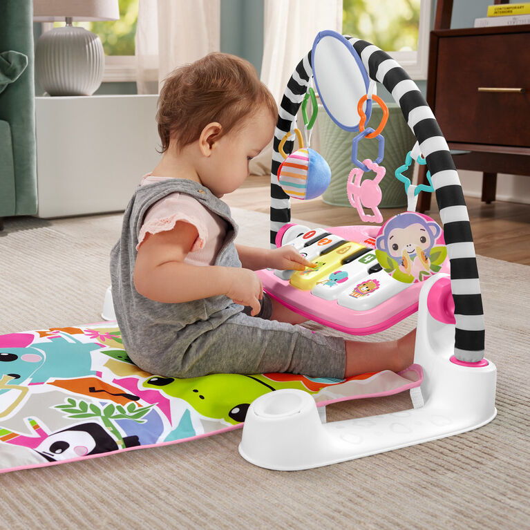 Fisher-Price Glow and Grow Kick & Play Piano Gym Baby Playmat with Musical Learning Toy, Pink - English Edition