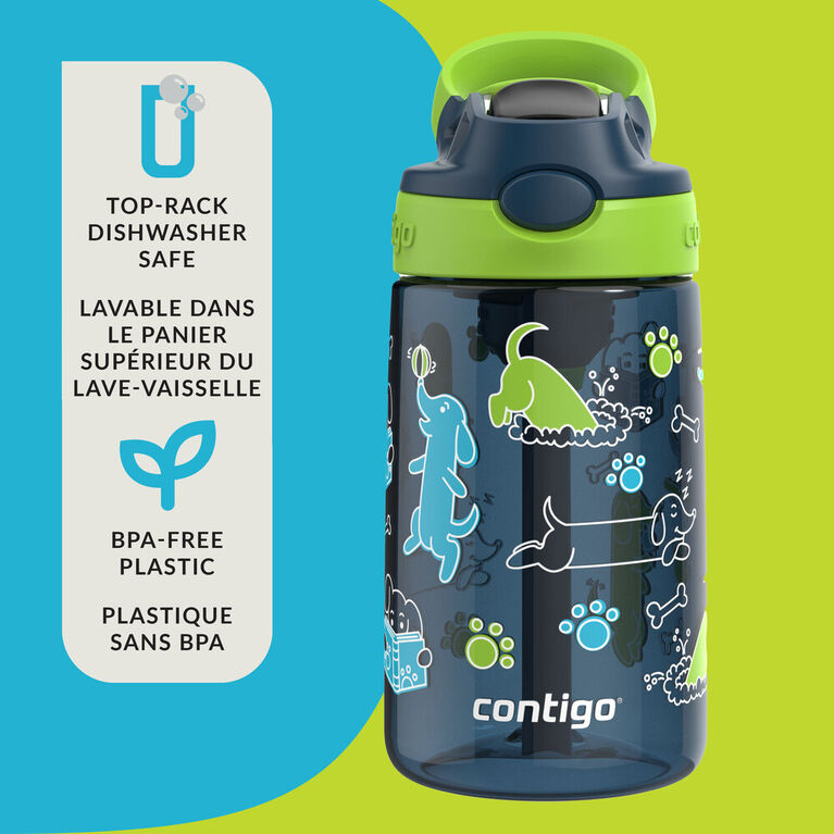 Contigo Aubrey Kids Leak-Proof Spill-Proof Water Bottle, Lime with Dogs, 14 oz