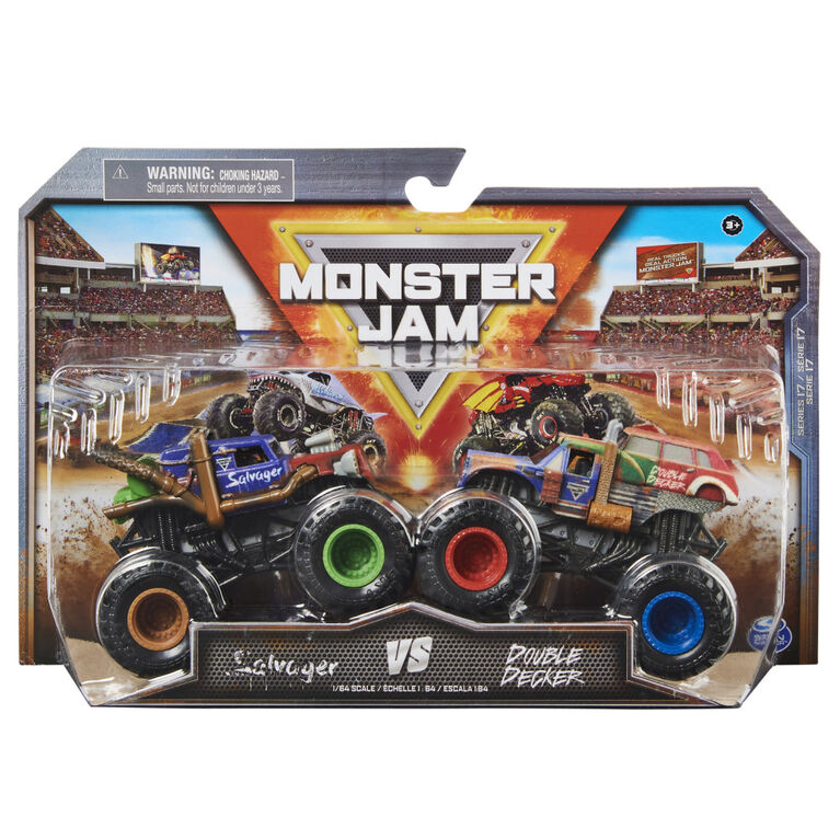 Monster Jam, Official Salvager Vs. Double Decker Die-Cast Monster Trucks, 1:64 Scale