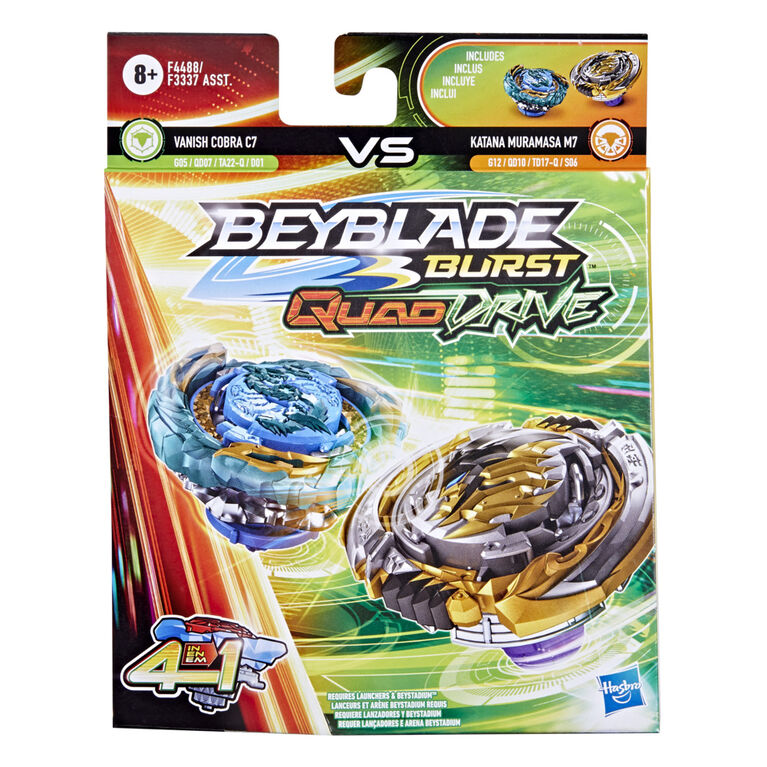 Beyblade Burst QuadDrive Katana Muramasa M7 and Vanish Cobra C7 Spinning Top Dual Pack