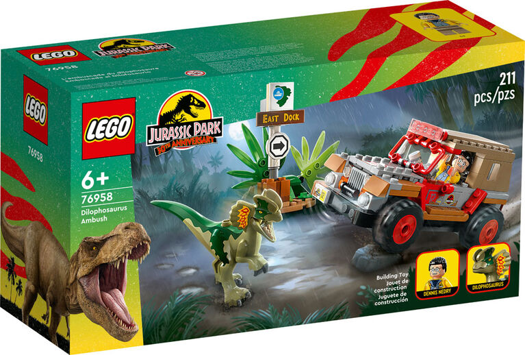 LEGO Jurassic Park L'embuscade du dilophosaurus 76958 Ensemble de jeu de construction (211 pièces)
