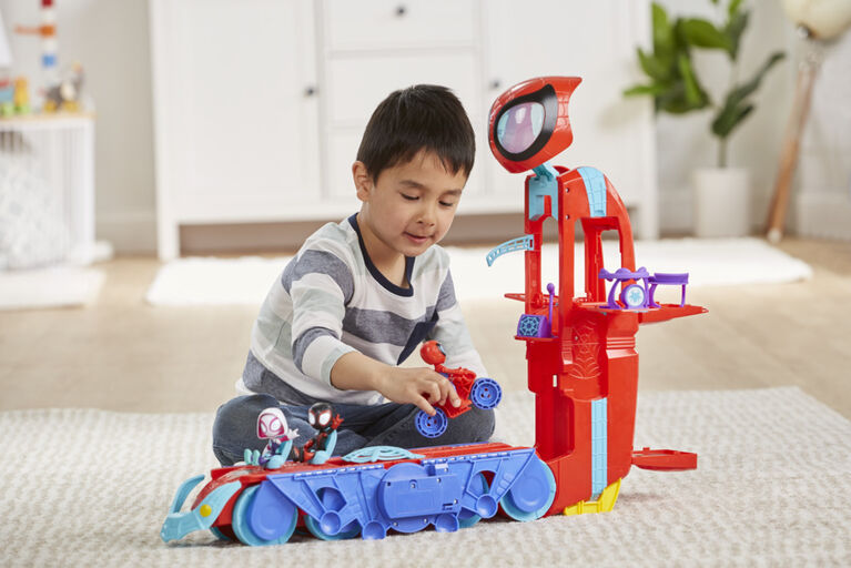 Marvel Spidey and His Amazing Friends Spider Crawl-R 2-in-1 Headquarters Playset, Preschool Toy with 2 Modes, Lights, Sounds