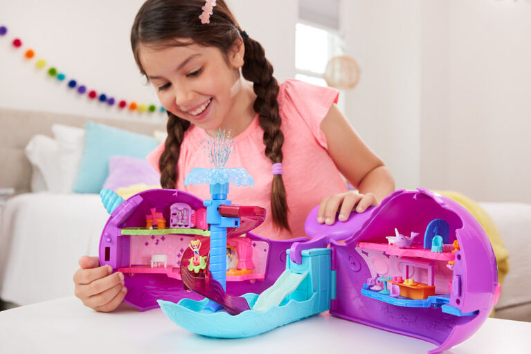 Polly Pocket Sparkle Cove Adventure Narwhal Adventurer Boat Playset with 2 Micro Dolls and 13 Accessories