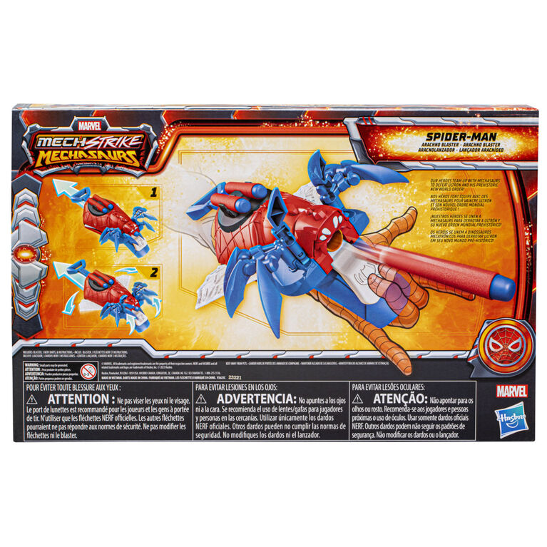 Marvel Mech Strike Mechasaurs Spider-Man Arachno Blaster, NERF Blaster with 3 Darts, Role Play Super Hero Toys