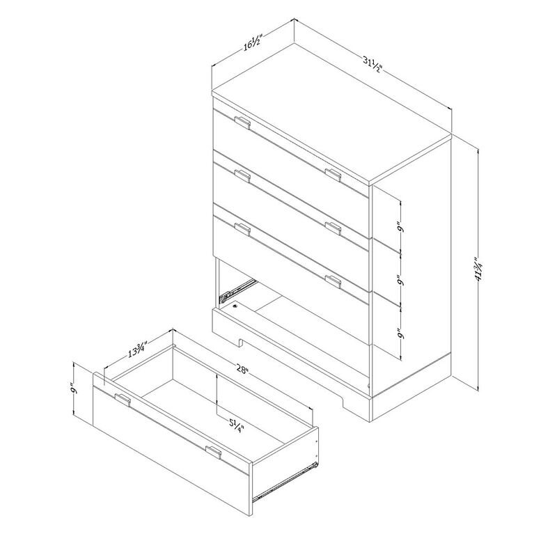 Reevo 4-Drawer Chest Dresser- Pure White