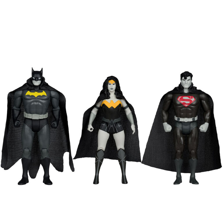 DC Super Powers Batman, Superman & Wonder Woman Black & White Accent Edition Gold Label 3pack
