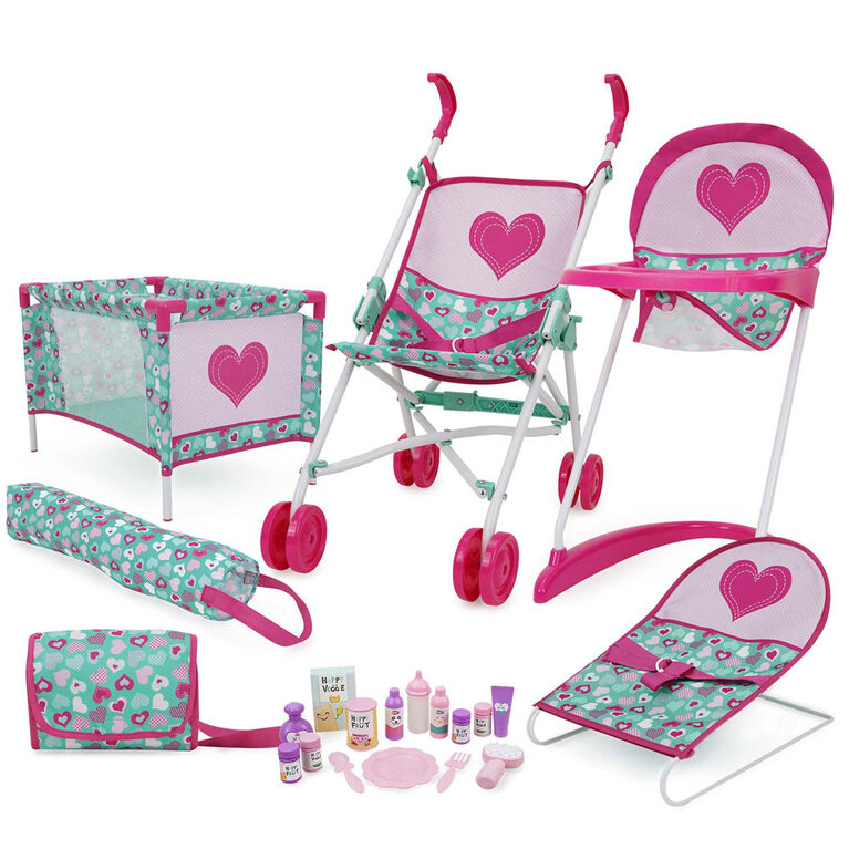 Ensemble de jeu pour poupée 21 pièces, motif Mint Heart