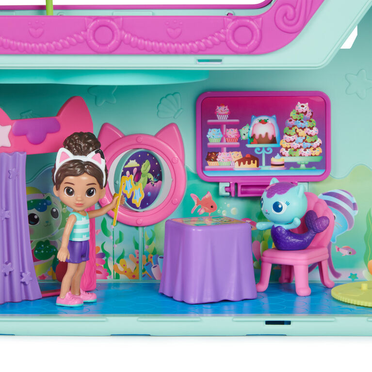 Gabby's Dollhouse, Bateau des chamis de Gabby, bateau de croisière avec 2 figurines, jouets surprises et accessoires de maison de poupée