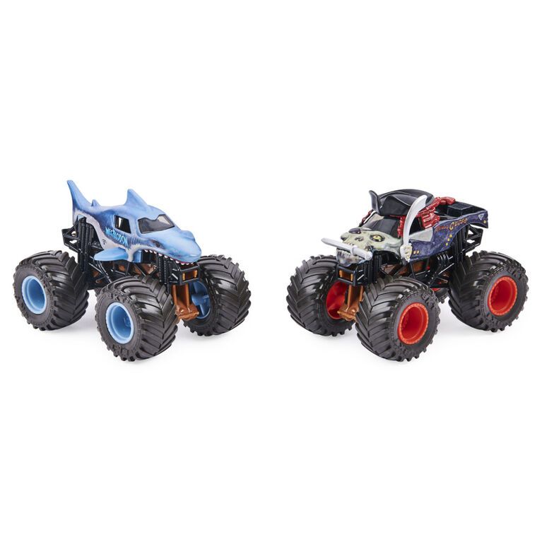 Monster Jam, Official Megalodon vs. Pirate's Curse Color-Changing Die-Cast Monster Trucks, 1:64 Scale