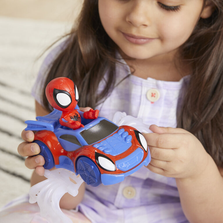 Marvel Spidey et ses Amis Extraordinaires, coffret Arachno-bolide de Spidey, figurine Spidey avec véhicule et accessoire, jouets préscolaires