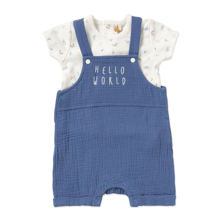 Home Grown Baby 3 Piece Dungaree Set : Blue 9-12M