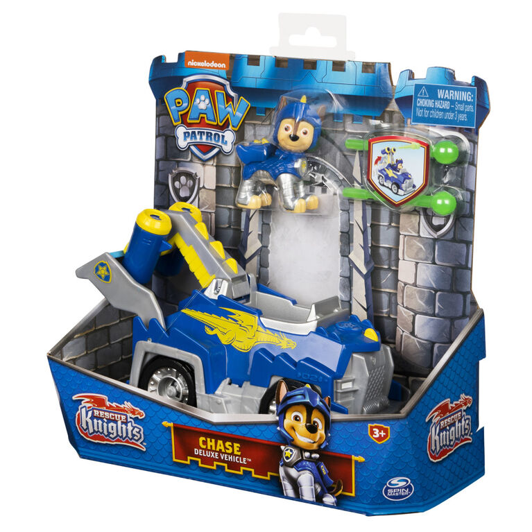 PAW Patrol, Rescue Knights Chase, Véhicule transformable avec figurine articulée à collectionner