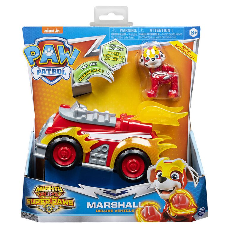 PAW Patrol, Mighty Pups Super PAWs Marshall's Deluxe Vehicle with Lights and Sounds