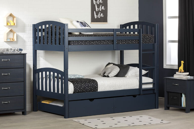 South Shore, Bunk Beds and Rolling Drawers Set - Navy Blue